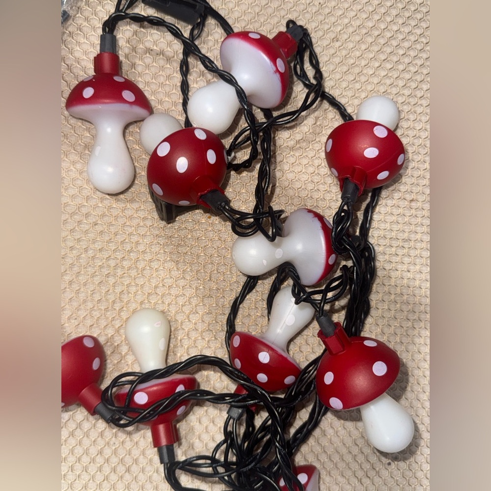 Red and White Mushroom String Lights for Kids
